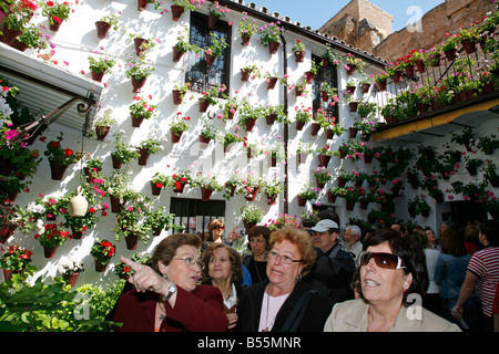 Los turistas visitan el Festival de los Patios, Córdoba Andalucía España. El concurso de los patios. Foto de stock