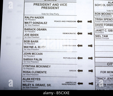 Votación presidencial norteamericana de 2008 Foto de stock