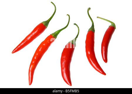Corte los chiles rojos sobre fondo blanco.