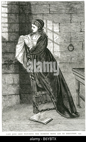 Lady Jane Grey viendo su marido siendo llevado a la ejecución 1554 reina de Inglaterra reclamante Reino de facto ejecutado monarca Foto de stock