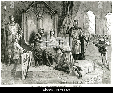 El ceramony feudal de homenaje 12centuary homenaje en la Edad Media, fue la ceremonia en la que un inquilino o prenda vasallo feudal Foto de stock