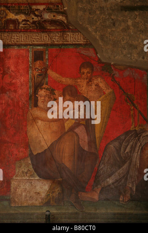 Fresco en el triclinium de la Villa de los misterios en Pompeya, Italia. Foto de stock