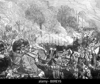 La defensa del castillo de Hougoumont en la batalla de Waterloo 1815 Foto de stock
