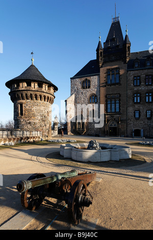 Castillo de Wernigerode, terraza, Hausmann, Torre de Harz, Sajonia-Anhalt, Alemania, Europa Foto de stock