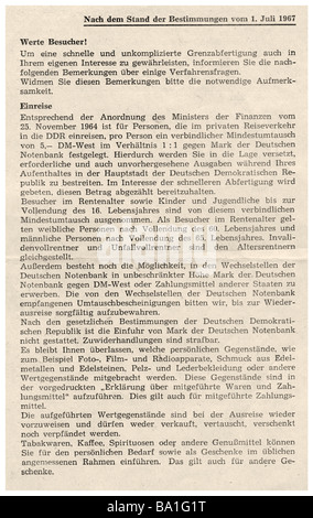 Geografía / viajes, Alemania, Alemania Oriental, dokumentos, condiciones para la entrada en la República Democrática Alemana a partir de 1.7.1967, Foto de stock