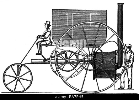 Trevidthick, Richard, 13.4.1771 - 22.4.1833, ingeniero británico, inventor, su vehículo de vapor 'London Steam Carriage' de 1803, boceto, grabado de madera, siglo 19,