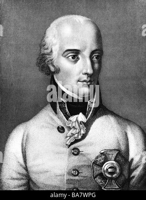 Charles, 5.9.1771- 30.4. 1847, el Archiduque de Austria, el general austriaco retrato, grabado en madera, del siglo xix, , Artist's Copyright no ha de ser borrado Foto de stock