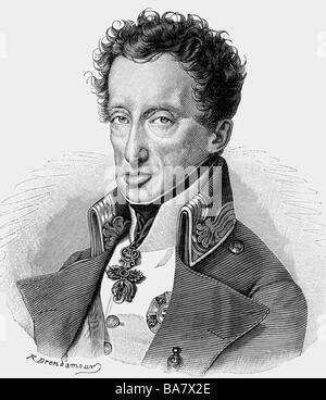 Charles, 5.9.1771 - 30.4.1847, Archiduque de Austria, general austriaco, retrato, grabado en madera por Brendamour, siglo 19, , Foto de stock