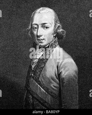 Charles, 5.9.1771 - 30.4.1847, Archiduque de Austria, general austriaco, retrato, mezzotint por Valentian Green, circa 1795, , Foto de stock