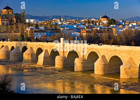 Puente Romano (puente) que abarca el río Guadalquivir (río) en la ciudad de Córdoba, Sitio del Patrimonio Mundial de la UNESCO,Provincia Córdoba Foto de stock