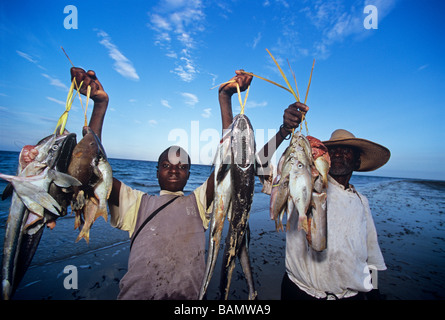 Captura de pescadores trayendo home Inhassoro Mozambique Foto de stock