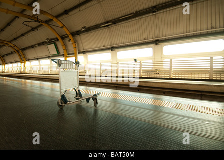Carrito de equipaje en una estación de la plataforma izquierda Foto de stock