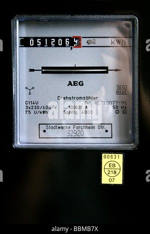 AEG medidor de electricidad, Stadtwerke Forchheim, empresa de utilidad pública, Forchheim, Baviera, Alemania, Europa Foto de stock