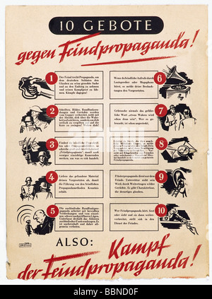 Eventos, Segunda Guerra Mundial / Segunda Guerra Mundial, propaganda, Alemania, anuncio '10 Mandamientos contra La Propaganda Enemiga', alrededor de 1944, Foto de stock