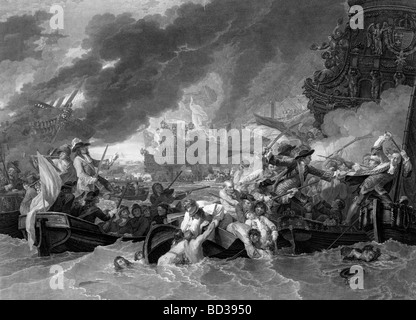 Batalla de Lahogue, lucharon entre ingleses, franceses y holandeses flotas, Mayo 19-23, 1692 Foto de stock