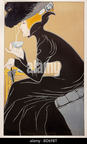 Bellas artes, Mucha, Alfons Maria, 24.7.1860 - 14.7.1939, gráfico, 'tee' trinkende Dame de beber té (dama), publicidad para M