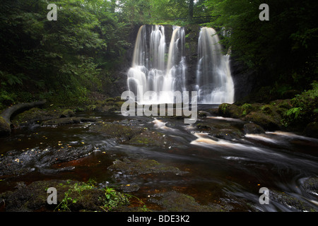 Ess-na-crub cascada en la inver river en glenariff Forest Park, Condado de Antrim Reino Unido Irlanda del Norte