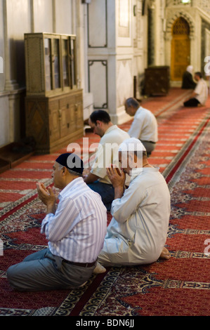 Los hombres orar en la mezquita de los Omeyas (Gran Mezquita de Damasco). Foto de stock