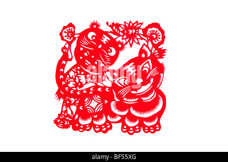 Corte de papel pedazo con horóscopo chino Tigre, Beijing, China Foto de stock