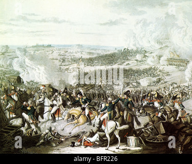 La batalla de Waterloo, el 18 de junio de 1815 - Un Derrotado Napoleón gira y huye de los combates con el Mariscal Roustam instando a él. Foto de stock