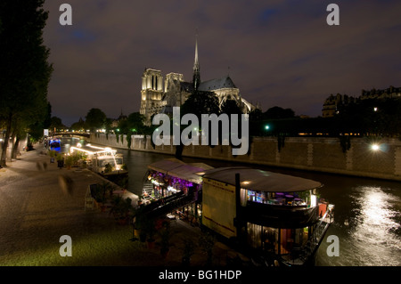 Al anochecer, la catedral de Notre Dame, París, Francia, Europa