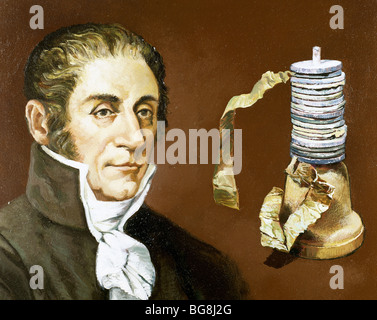 Alessandro Volta (Como ,1745-1827). Físico italiano, conocido sobre todo por el desarrollo de la primera pila eléctrica en 1800. Foto de stock