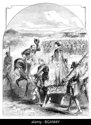 Grabado en blanco y negro: La entrega de María, Reina de los Escoceses en Carberry Hill 1567 Foto de stock