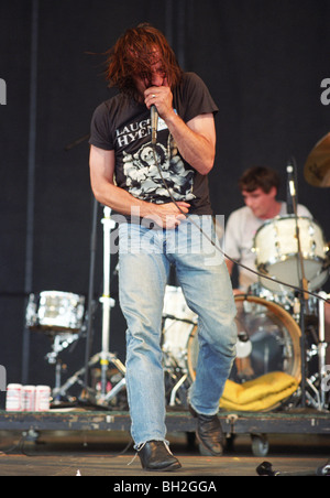 David Yow, de The Jesus Lizard, realiza durante el festival de música Lollapalooza en Deer Creek, en Indiana. Foto de stock