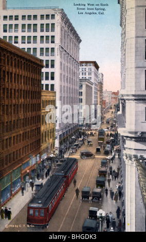Mirando al oeste en la calle sexta de Spring Street, Los Angeles, California, USA, 1915. Artista: Desconocido Foto de stock