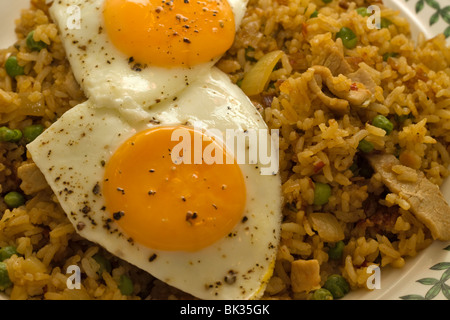 Nasi Goring, arroz frito indonesio con huevos Foto de stock