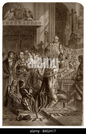 El 6 de diciembre de 1491, Charles VIII de Francia se casó con Ana de Bretaña en el castillo de Langeais. Foto de stock