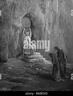 Grabado de Gustave Doré de la Divina Comedia de Dante Alighieri "Purgatorio y Paraíso'; Dante y Virgilio introduce el purgatorio Foto de stock