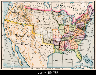 Los territorios de los Estados Unidos en 1830. Litografía de color Foto de stock