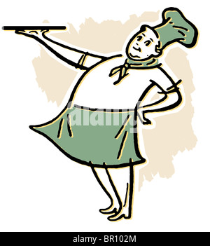 Una mujer revolviendo la olla doble en la estufa Foto de stock