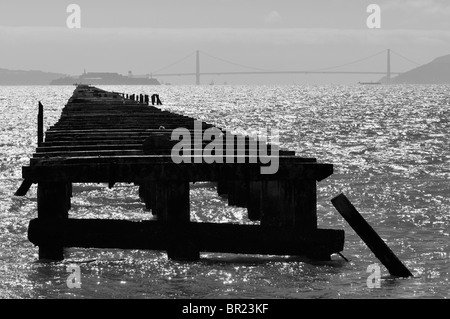 Berkeley Pier (originalmente 3.5 millas de largo) hacia San Francisco, Alcatraz y el Golden Gate Bridge, CA Foto de stock