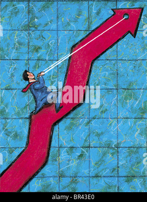 Una ilustración de un empresario montando un gráfico en su camino hacia arriba