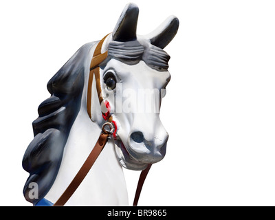 Cabeza de una vieja Merry-Go-Round aislados de caballos con trazado de recorte Foto de stock