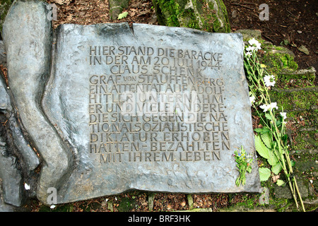 Lápida del 20 de julio de 1944 stauffenberg parcela en wolfsschanze fuhrerhauptquartier. gierloz, Ketrzyn, Polonia, Europa Foto de stock