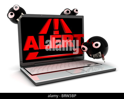 Ataque virus en laptop, abstractos (hecho en 3D) Foto de stock