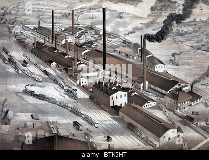 La planta de fundición y refinación, la empresa de fundición de subvención y Omaha, Omaha, Nebraska. Litografía color ca. 1880. Foto de stock