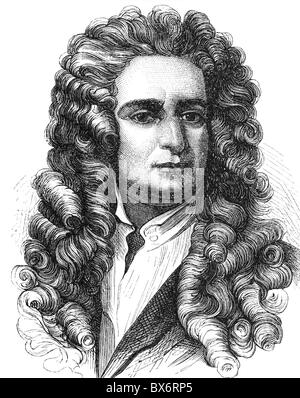 Newton, Isaac, 5.1.1643 - 31.3.1727, físico inglés, retrato, grabado en madera, siglo XIX, , Foto de stock