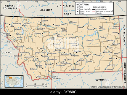 Mapa político de Montana Foto de stock