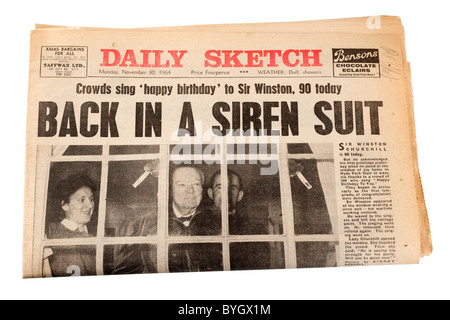 Antiguo periódico el Daily Sketch desde el lunes 30 de noviembre de 1964 Sir Winston Churchill celebra su 90 cumpleaños. Sólo EDITORIAL