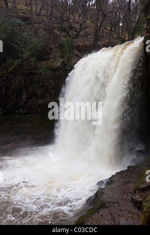 Sgwd yr Eira cascada en el Afon Hepste cascadas del río Paseo Gales Powys UK Foto de stock
