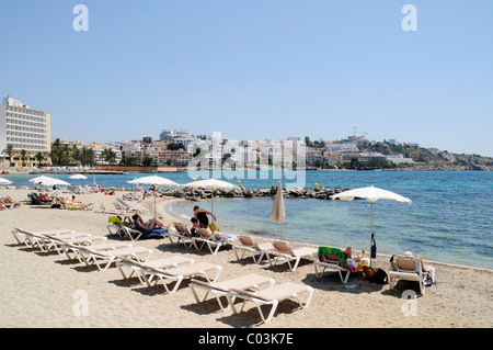 Platja de Ses Figueretes, playa, Eivissa Pityuses, Ibiza, Islas Baleares, España, Europa Foto de stock