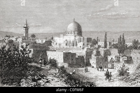 La mezquita de al-Aqsa en la ciudad vieja de Jerusalén, Palestina, como lo fue en el siglo XIX. Foto de stock