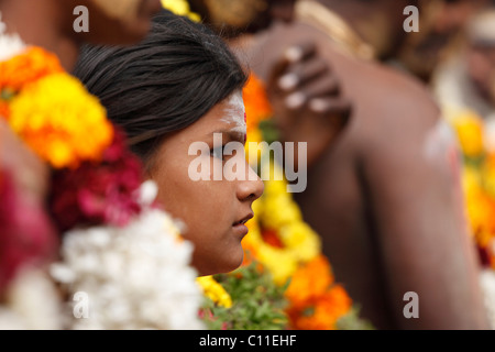 Las niñas, en el festival Thaipusam Tenkasi, Tamil Nadu, Tamilnadu, India del Sur, India, Asia Foto de stock