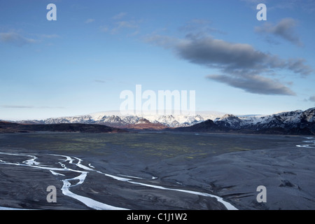 Descripción general de Myrdalsjokull Glaciar y el volcán Katla, el sur de Islandia, Islandia