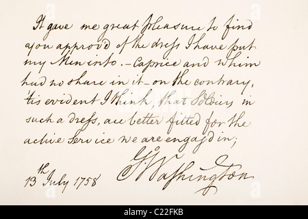 George Washington, 1732 - 1799. Primer Presidente de los Estados Unidos de América. Muestras de escritura a mano. Foto de stock