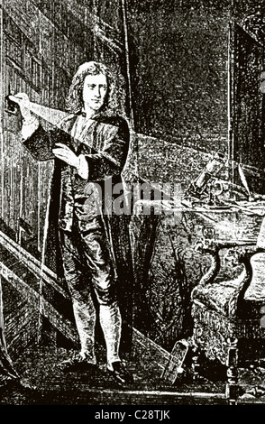 Isaac Newton (1643-1727). El trabajo de Newton sobre la naturaleza de la luz. Foto de stock